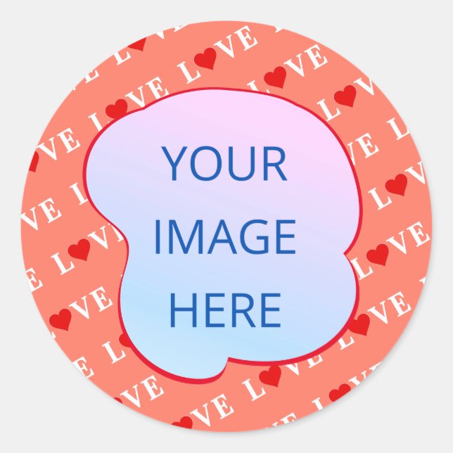 Pegatina Redonda Naranja LOVE Heart (Anverso)