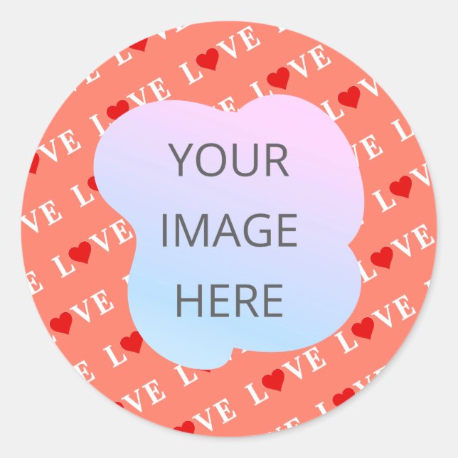 Pegatina Redonda Naranja LOVE Heart (Anverso)