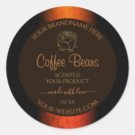 Pegatina Redonda Naranja Luminoso Marble Marble Etiquetas Floral