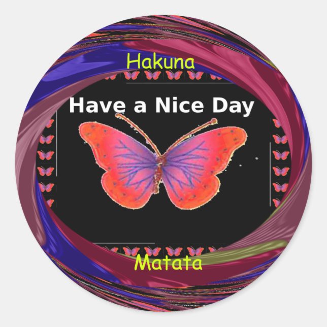 Pegatina Redonda Naranja Mariposa púrpura hace buena impresión de a (Anverso)