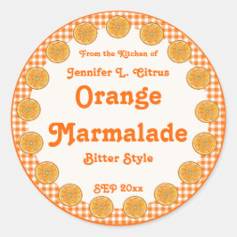 Pegatina Redonda Naranja Marmalade en Gingham