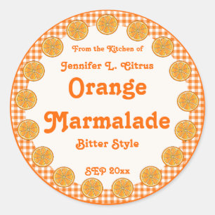 Pegatina Redonda Naranja Marmalade en Gingham
