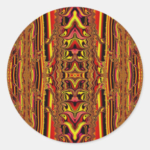 Pegatina Redonda ~ Naranja Marrón Rojo y Fractal Amarillo ~