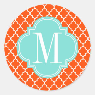 Pegatina Redonda Naranja marroquí Tiles Lattice personalizado