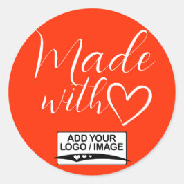 Pegatina Redonda Naranja Minimalista simple hecho con el logotipo d