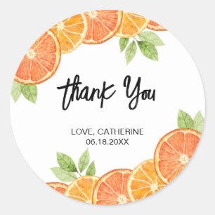 Pegatina Redonda Naranja moderno Citrus Slice Summer Gracias