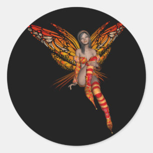 Pegatina Redonda Naranja Monarch Mariposa 3D Pixie - Hada 1