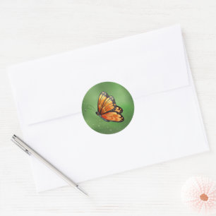 Pegatina Redonda Naranja Monarch Personalizado Butterfly
