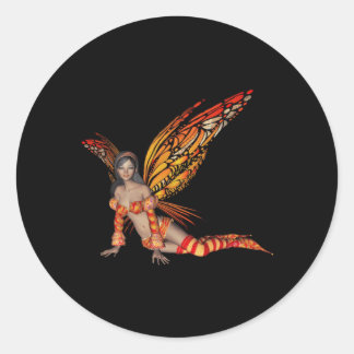 Pegatina Redonda Naranja Monarch Pixie Mariposa 3 -