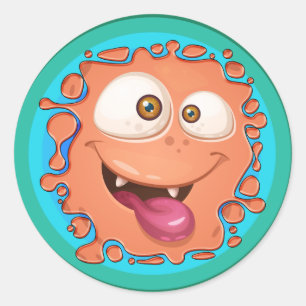 Pegatina Redonda Naranja Monster Face Splat