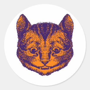 Pegatina Redonda Naranja morado con tinta de gato de Cheshire