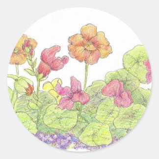 Pegatina Redonda Naranja Nasturtiums Cottage Flower Garden Art