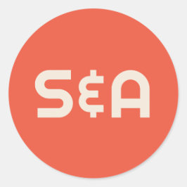 Pegatina Redonda Naranja negrita y Boda monogramado amarillo retro