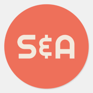 Pegatina Redonda Naranja negrita y Boda monogramado amarillo retro