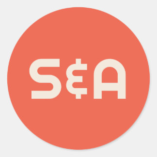 Pegatina Redonda Naranja negrita y Boda monogramado amarillo retro