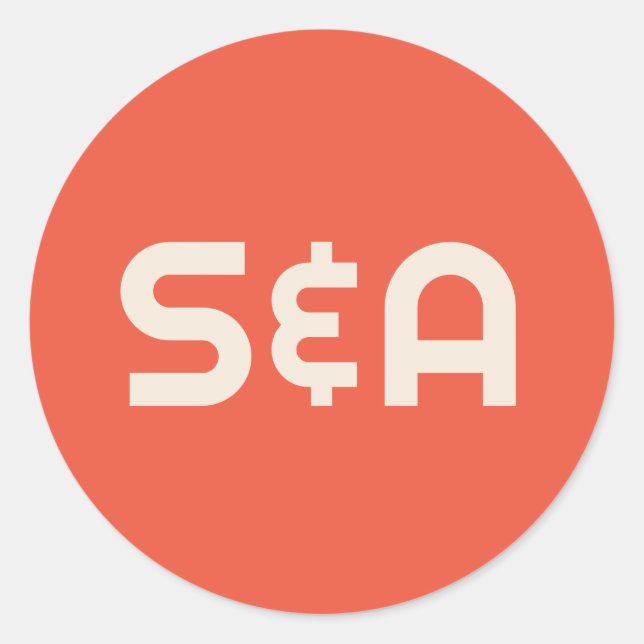 Pegatina Redonda Naranja negrita y Boda monogramado amarillo retro (Anverso)