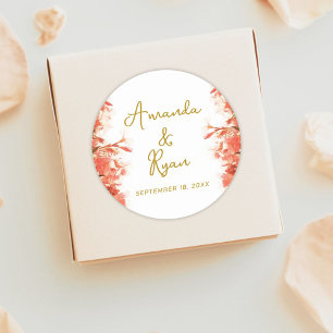 Pegatina Redonda Naranja Oleander Flowers Boda de escritura floral