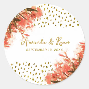 Pegatina Redonda Naranja Oleander Flowers Floral Beach Wedding