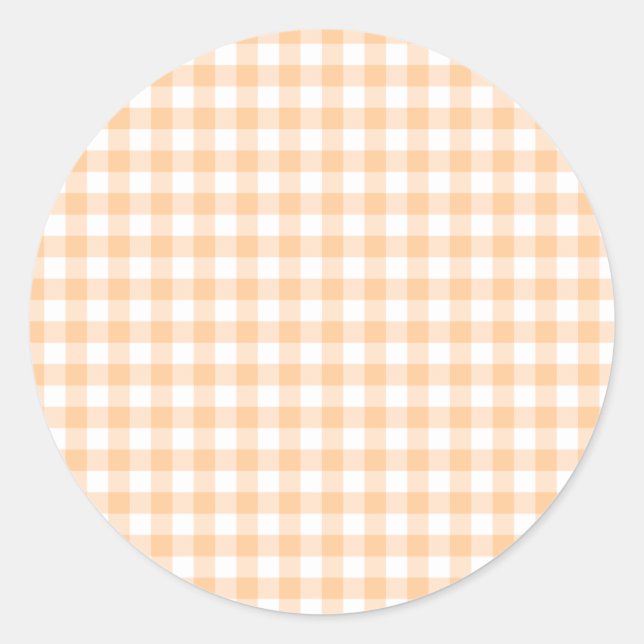 Pegatina Redonda Naranja Peach y White Gingham (Anverso)