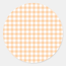 Pegatina Redonda Naranja Peach y White Gingham