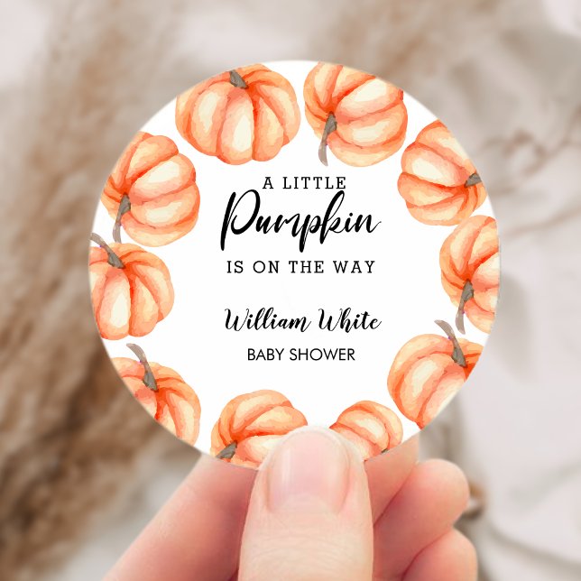 Pegatina Redonda Naranja Pequeña Calabaza Halloween Cae Baby Shower (Orange Little Pumpkin Halloween Fall Baby Shower Classic Round Sticker)