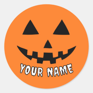 Pegatina Redonda Naranja personalizado Calabaza Halloween su nombre