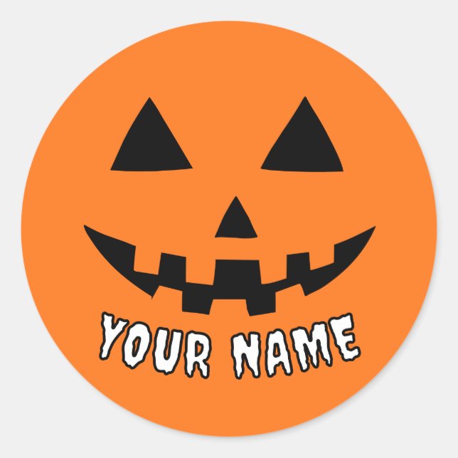 Pegatina Redonda Naranja personalizado Calabaza Halloween su nombre (Anverso)