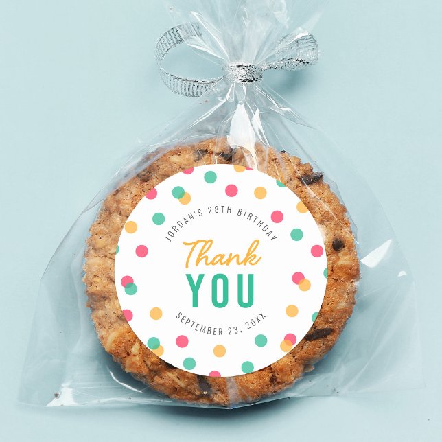 Pegatina Redonda Naranja Pink Verde azulada Confetti Cumpleaños Gra (Subido por el creador)