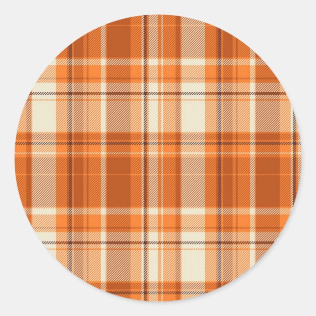 Pegatina Redonda Naranja plaid (Anverso)
