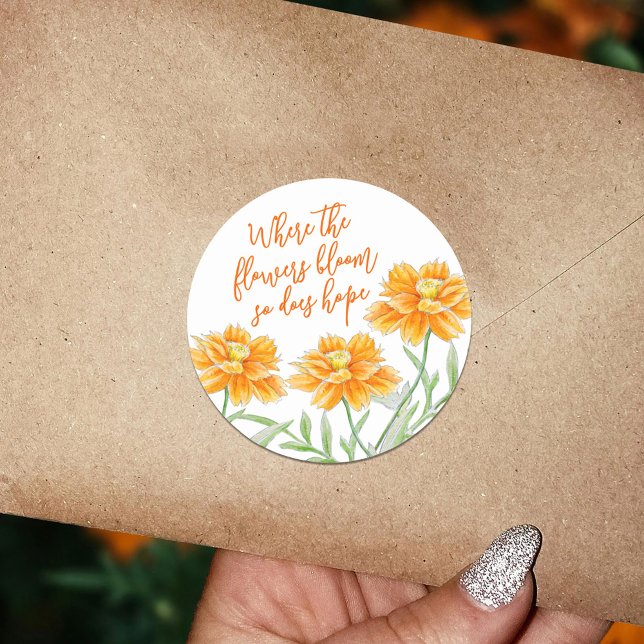 Pegatina Redonda Naranja quemado acuarela cosmos flor esperanza cit (Subido por el creador)