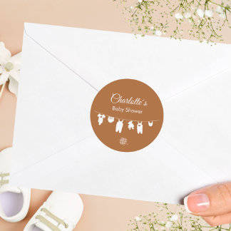 Pegatina Redonda Naranja quemado Boho Minimalista Baby Shower