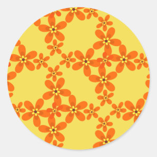 Pegatina Redonda naranja retro de papel tapiz 1970