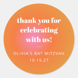 Pegatina Redonda Naranja Retro Gradiente Bat Mitzvah Personalizado 