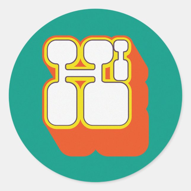 Pegatina Redonda Naranja Retro Hi Turquoise (Anverso)