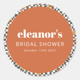 Pegatina Redonda Naranja Retro Xadrez Champiñón Ducha de Novia Pers