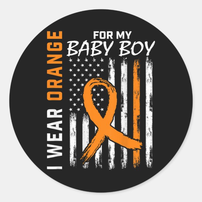 Pegatina Redonda Naranja Ribbon Baby Boy LEUKEMIA APOYO LEUKEMIA (Anverso)