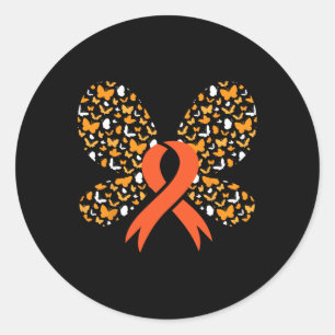 Pegatina Redonda Naranja Ribbon Mariposa Leucemia Awareness Survivo