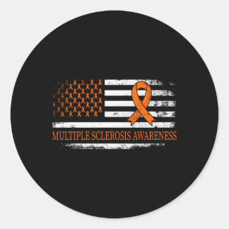 Pegatina Redonda Naranja Ribbon Sra. Multible Esclerosis Conciencia