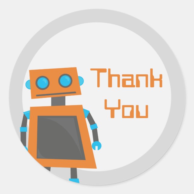 Pegatina Redonda Naranja Robot Gracias Pegatinas (Anverso)
