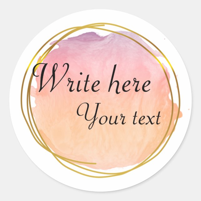 Pegatina Redonda Naranja Rojo acuarela Círculo Clase Elegante de Or (Anverso)