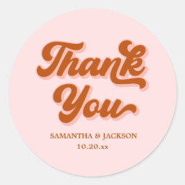 Pegatina Redonda Naranja Rojo Rosa Retro 70 Gracias Boda