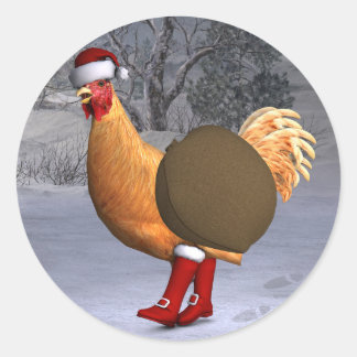 Pegatina Redonda Naranja Rooster Santa Claus