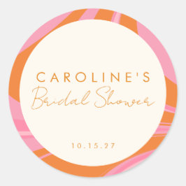Pegatina Redonda Naranja Rosa Boho Personalizado Resumen ducha de n