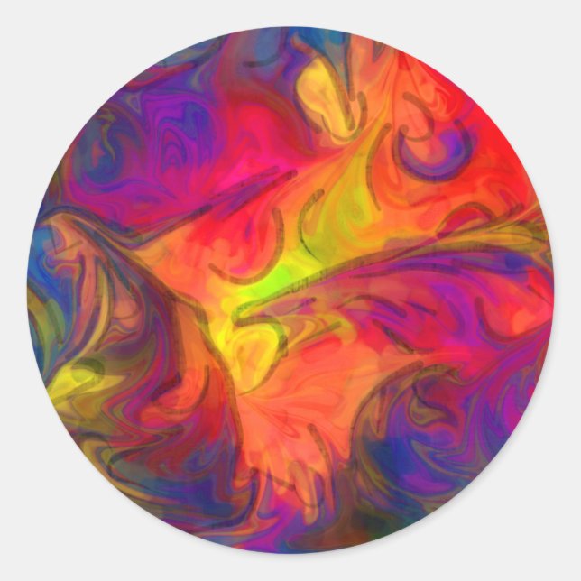 Pegatina Redonda Naranja rosa caliente y diseño azul (Anverso)