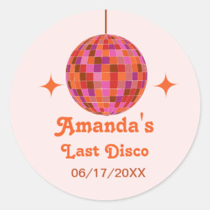 Pegatina Redonda Naranja Rosa Groovy Última disco Bachelorette