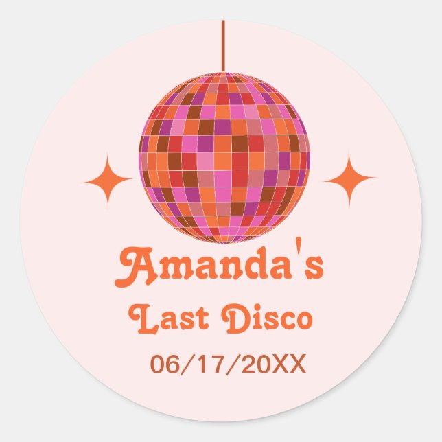 Pegatina Redonda Naranja Rosa Groovy Última disco Bachelorette (Anverso)