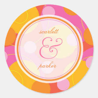 Pegatina Redonda Naranja Rosa Puestos de Hod Bubbly Dots Summer Bod