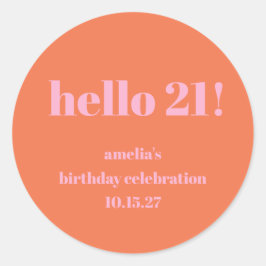 Pegatina Redonda Naranja rosa simple recorta audaz Personalizado de