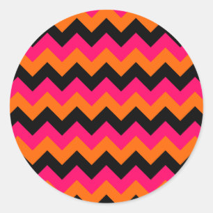 Pegatina Redonda Naranja rosado Black Zigzag