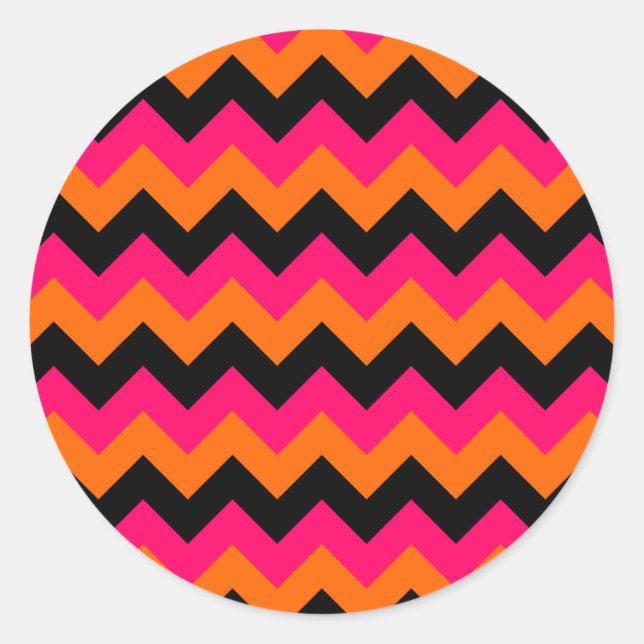 Pegatina Redonda Naranja rosado Black Zigzag (Anverso)